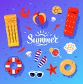 Summertime top view illustrations set with Summer Royalty Free Stock Photo