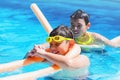 Summertime, two boys having a good time at the swimming pool Royalty Free Stock Photo