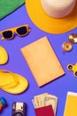 Summertime vacation accessories flat lay top view Royalty Free Stock Photo