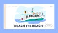 Summertime Vacation Cruise Landing Page Template. Young People Relaxing on Luxury Yacht at Ocean
