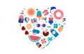 Summertime vibes heart design with cute summer beach doodles and icons. Feel the summer vector graphic elements Royalty Free Stock Photo