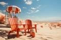 Summery beach chairs buckets and refreshing soda, relaxing summer scene