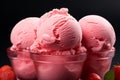 Summery delight a trio of strawberry ice cream scoops, ready to savor