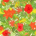 Summery tropical floral wallpaper