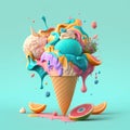 Summery Ice Cream Images with Refreshing Flavors and Melting Texture. AI Generative.