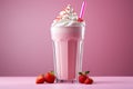 Summery indulgence Pink fresh milkshake with strawberry, yogurt, and cream