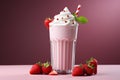 Summery indulgence Pink fresh milkshake with strawberry, yogurt, and cream