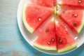 Summery refreshment Watermelon slice on white plate background, close up Royalty Free Stock Photo