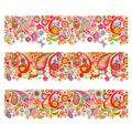 Summery seamless borders with decorative colorful flowers print