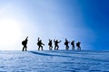 Summit achievements and team spirit of mountaineers hiking together Royalty Free Stock Photo