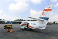 Summit Airline staffs working at airport after the plane park at