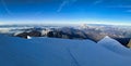 Summit ascent between combin de valsorey and combin de grafeneire on the grand combin massif. walk over glaciers