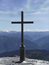 Summit cross at HochkÃÂ¶nig mountain, KÃÂ¶nigsjodler via ferrata in Berchtesgaden Alps, Austria