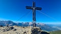 Hornischegg - Summit cross of mount Hornischegg (Monte Arnese) in Carnic Alps, border Austria Italy, EU Royalty Free Stock Photo