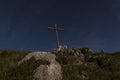 Summit cross at night, Benediktenwand mountain, Bavaria, Germany Royalty Free Stock Photo