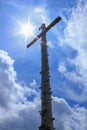 Details of Summit Cross of Mount Hinteres HÃÂ¶rnle, 1548 m in Ammergauer Alps, located in Bad Kohlgrub, Upper Bavaria, Germany