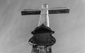 Frozen Summit Cross of Mount Heimgarten, 1791 m in Bavarian Prealps, located in Ohlstadt, Upper Bavaria, Germany