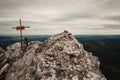 Summit cross of Pico Mostayal in Asturia region in northern spain. 1304 meters above sea level. Royalty Free Stock Photo