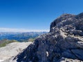 Summit cross of Sulzfluh, Raetikon on a sunny day. Vorarlberg, Austria. Royalty Free Stock Photo