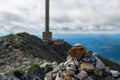 The summit of the Gaustatoppen in norway with a stony path that few dare to climb