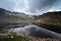 Summit Lake on Mount Evans, Colorado under dramatic summer cloudscape.