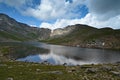 Summit Lake on Mount Evans, Colorado under dramatic summer cloudscape.