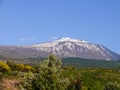 Snow-Capped Summit of Mount Etna on a Clear Day, Surrounded by Mediterranean Flora and Scenic Landscape Royalty Free Stock Photo