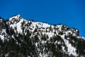 Summit at Snoqualmie ski area on a beautiful sunny winter day, view of Alpental fro