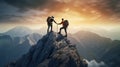 Summit Together: Modern Hikers in Mutual Support to Reach the Mountain Top. Generative ai