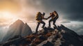 Summit Together: Modern Hikers in Mutual Support to Reach the Mountain Top. Generative ai