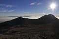 Summit view from Nevado de Toluca with low clouds in the Trans-Mexican volcanic belt, Mexico Royalty Free Stock Photo