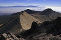 Summit view from Nevado de Toluca with low clouds in the Trans-Mexican volcanic belt, Mexico Royalty Free Stock Photo