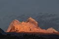 Summits of Nevado Huandoy (6,395 masl) at sunset, view from Caraz.