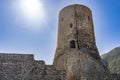 Summonte, province of Avellino. the view of the medieval tower of the castle of Summonte. Irpinia, Campania, Italy.