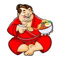 A Sumo eats Ramen happily