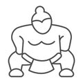 Sumo fighter, strong fat wrestler thin line icon, asian culture concept, japanese sport vector sign on white background