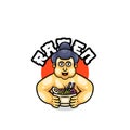 Cute sumo ramen mascot logo