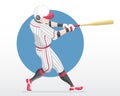 Flat style baseball player in full swing action illustration