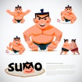 Sumo wrestler in action set. character design, japanese traditi