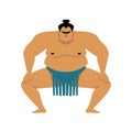 Sumo wrestler. Vector cartoon illustration isolated on white. Cute big Asian man.