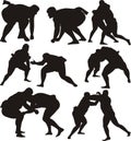 Sumo wrestlers silhouettes and icon
