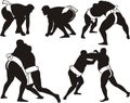 Sumo wrestlers silhouettes