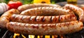 Sumptuous barbecue dinner with golden grilled sausages on a tidy table realistic food photography