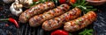 Sumptuous barbecue dinner with golden sausages on a tidy table realistic and tempting food scene