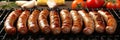 A sumptuous bbq feast with perfectly grilled sausages and delicious ingredients on table