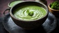 A sumptuous bowl of creamy green goddess soup, a feast for the senses.