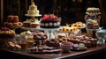 A sumptuous dessert spread with an assortment of cakes, pastries, and chocolates