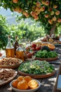 Sumptuous garden feast highlighting fresh salads and fruits, AI Generated Royalty Free Stock Photo