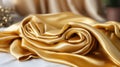 Sumptuous Golden Satin Fabric Draped Elegantly, Luxurious Texture