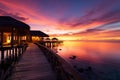 Sumptuous Maldives sunset, water villas, and golden sand, vacation perfection